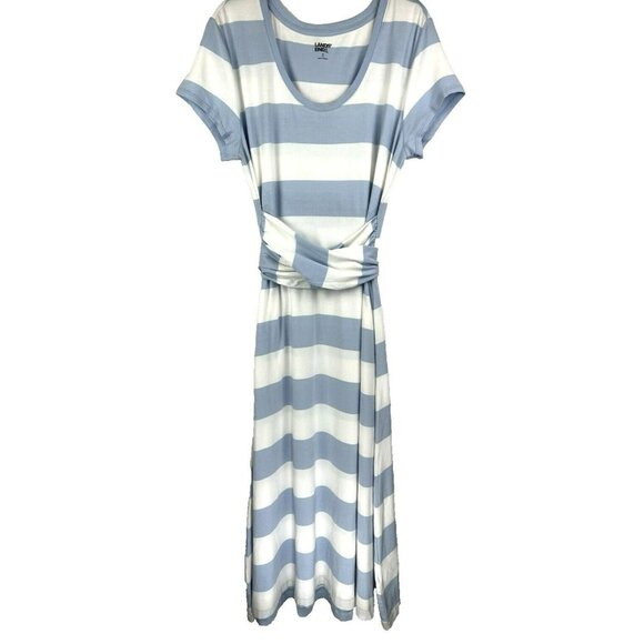 Lands' End Dresses & Skirts - Lands End Women's‎ Maxi Dress M Blue White Stripe Wrap Belt Soft Stretch Beach